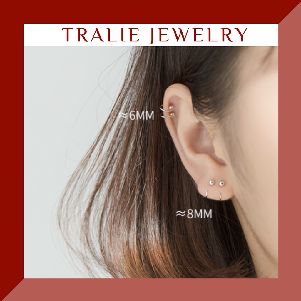 Bông tai bạc 925 Tralie Jewelry, khuyên tai bạc móc tròn mini đính bi
