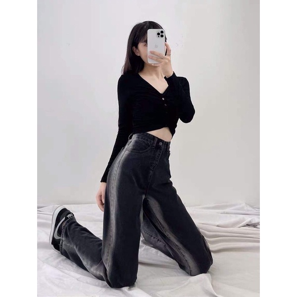 Quần bò ống rộng loang hai bên TC12
