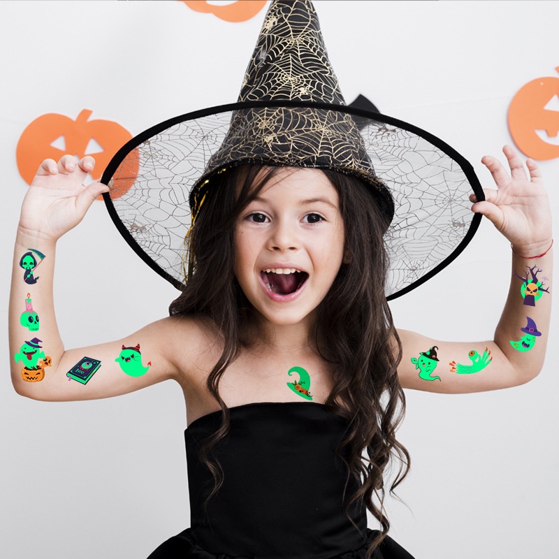 1 Hình Xăm Dán Dạ Quang Hình Halloween Dễ Thương