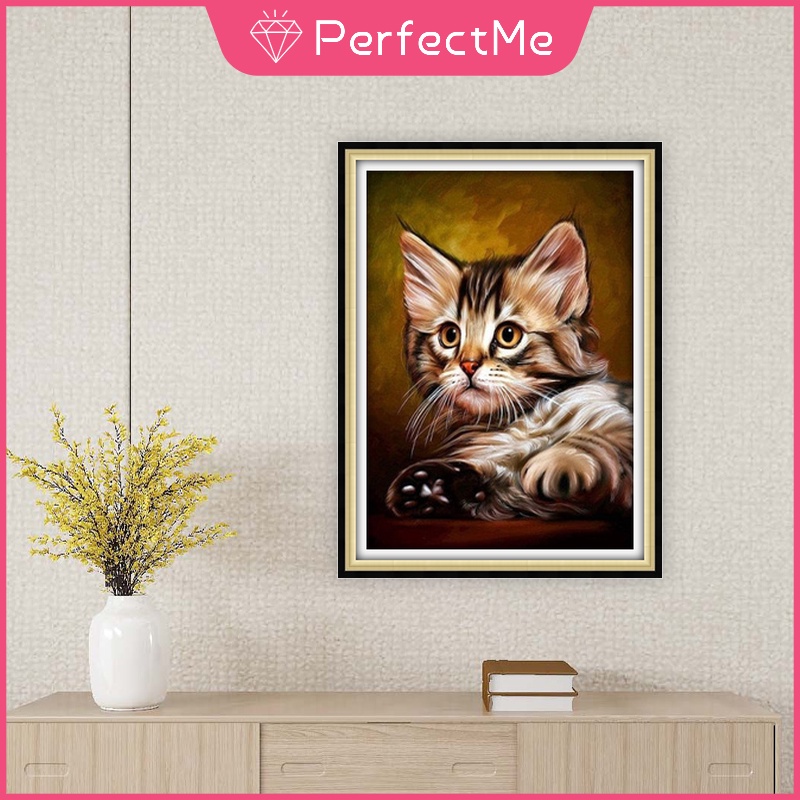 Bộ tranh đính đá 5D họa tiết chú mèo dễ thương độc đáo kích thước 30×40cm dùng trang trí