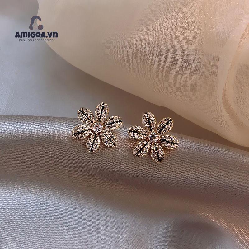 ✨✨Bông Tai Hình Cánh Hoa Đính Kim Cương Giả Vẽ Dầu Thời Trang