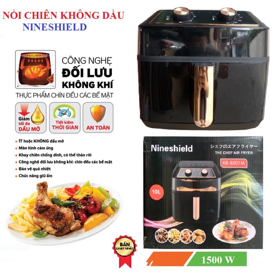 NỒI CHIÊN KHÔNG KHÍ NINESHIELD KB-8001M DUNG TÍCH LỚN 10 LÍT CÔNG SUẤT 1500W tongkhodochoi.12