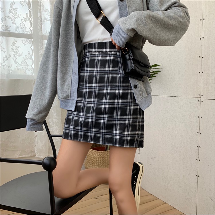 Fashion high waist A Line Plaid mini skirt