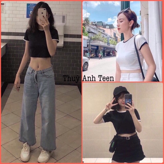 [Mã FAMAYWA giảm 10K đơn 50K] Áo thun CROPTOP trơn phối BO VIỀN