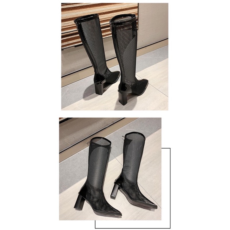 Boots lưới mũi nhọn ulzzang cổ cao gót vuông cao 8cm