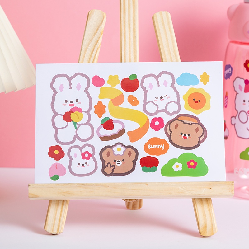 Nhãn dán trang trí sổ tay bằng pvc chống thấm nước họa tiết gấu thỏ dễ thương