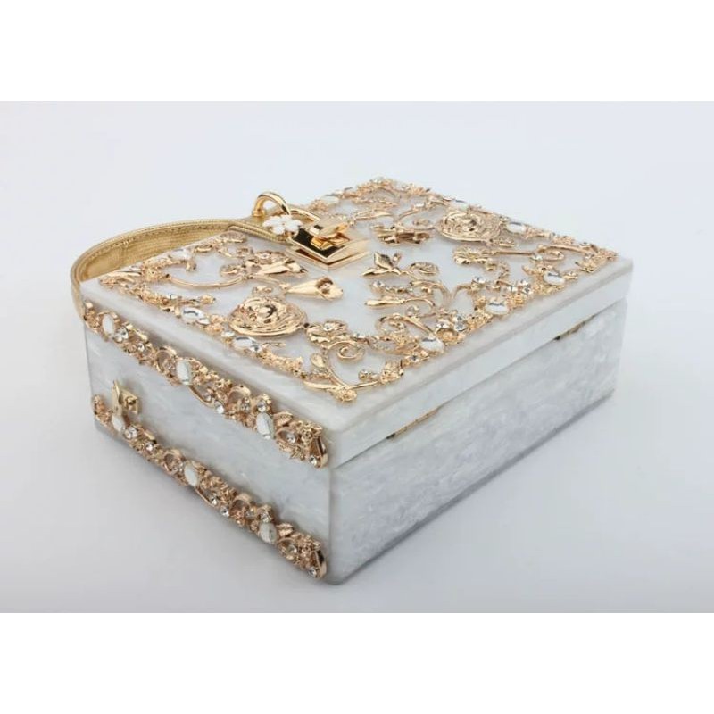 Túi xách chạm khắc kim cương acrylic kiểu túi khóa hộp