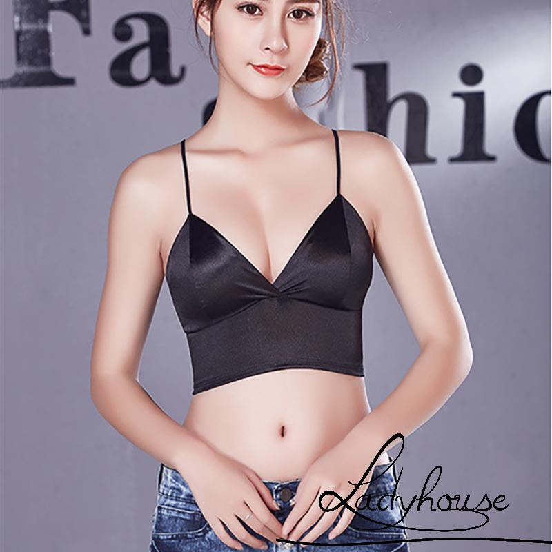 Áo Croptop Hai Dây Bằng Satin Màu Sắc Trơn Quyến Rũ Cho Nữ