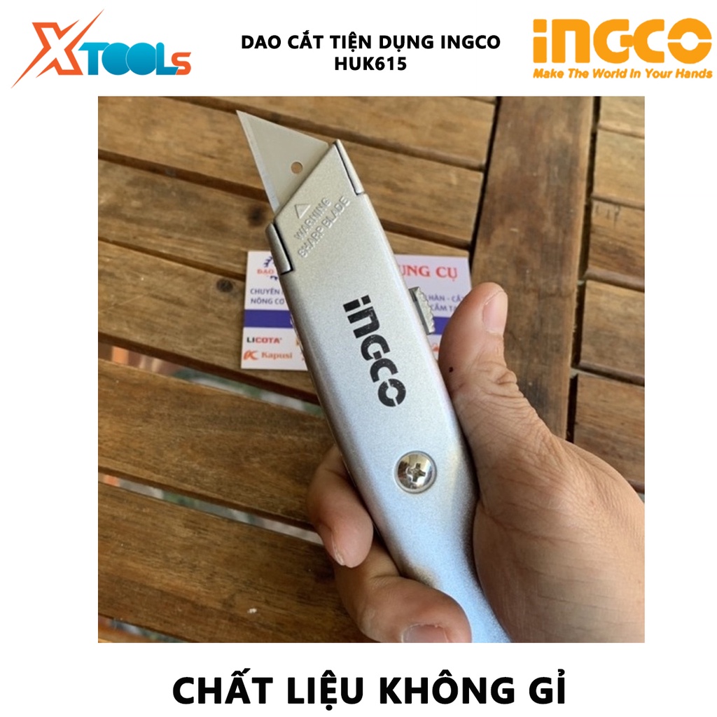 Dao cắt tiện dụng INGCO HUK615, dao cắt đa năng, lưỡi dao 61x19mm, chất liệu hợp kim cao cấp, công cụ cắt tỉa