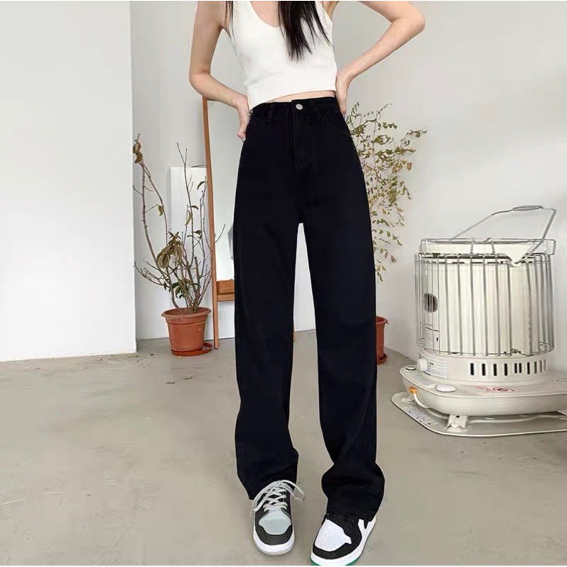 Quần baggy jean ống suông đen Ms 4099