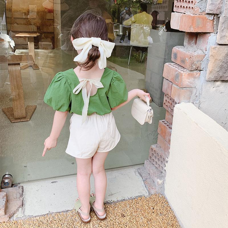 Bộ Áo Ngắn Tay Màu Trơn + Quần short denim Thời Trang Mùa Hè Hàn Quốc 2023 Dành Cho Bé Gái