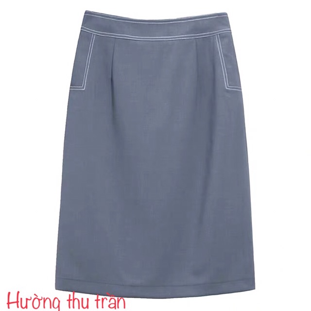 Chân váy chữ a trần chỉ nhiều trên gối trẻ trung, chân váy công sở có túi, 2 túi trần chỉ d50cm