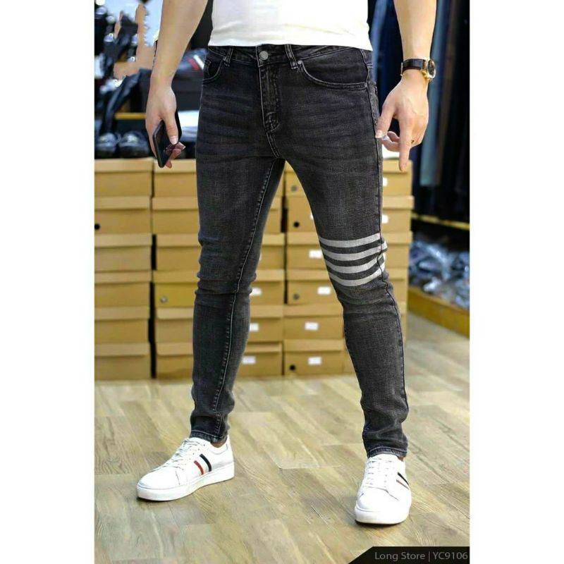 🔥HÀNG SIÊU CẤP🔥 Quần jean, quần bò nam đen sọc trắng rách gối thời trang Hàn Quốc chất jean cao cấp không bai màu  ཾ