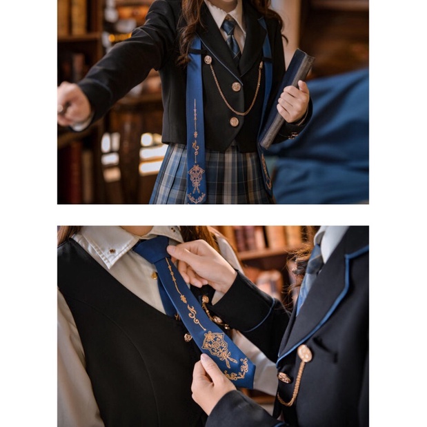 YAS0783-Áo vest phối chain + chân váy kẻ caro Jk