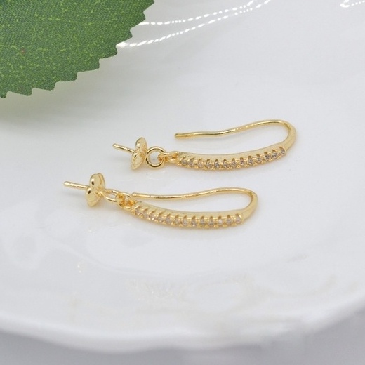 [B4T2] Phụ kiện trang sức (DIY) - Cặp (2) bông tai bạc trống hạt kiểu móc nạm 13v đá Zirconia mẫu tự làm