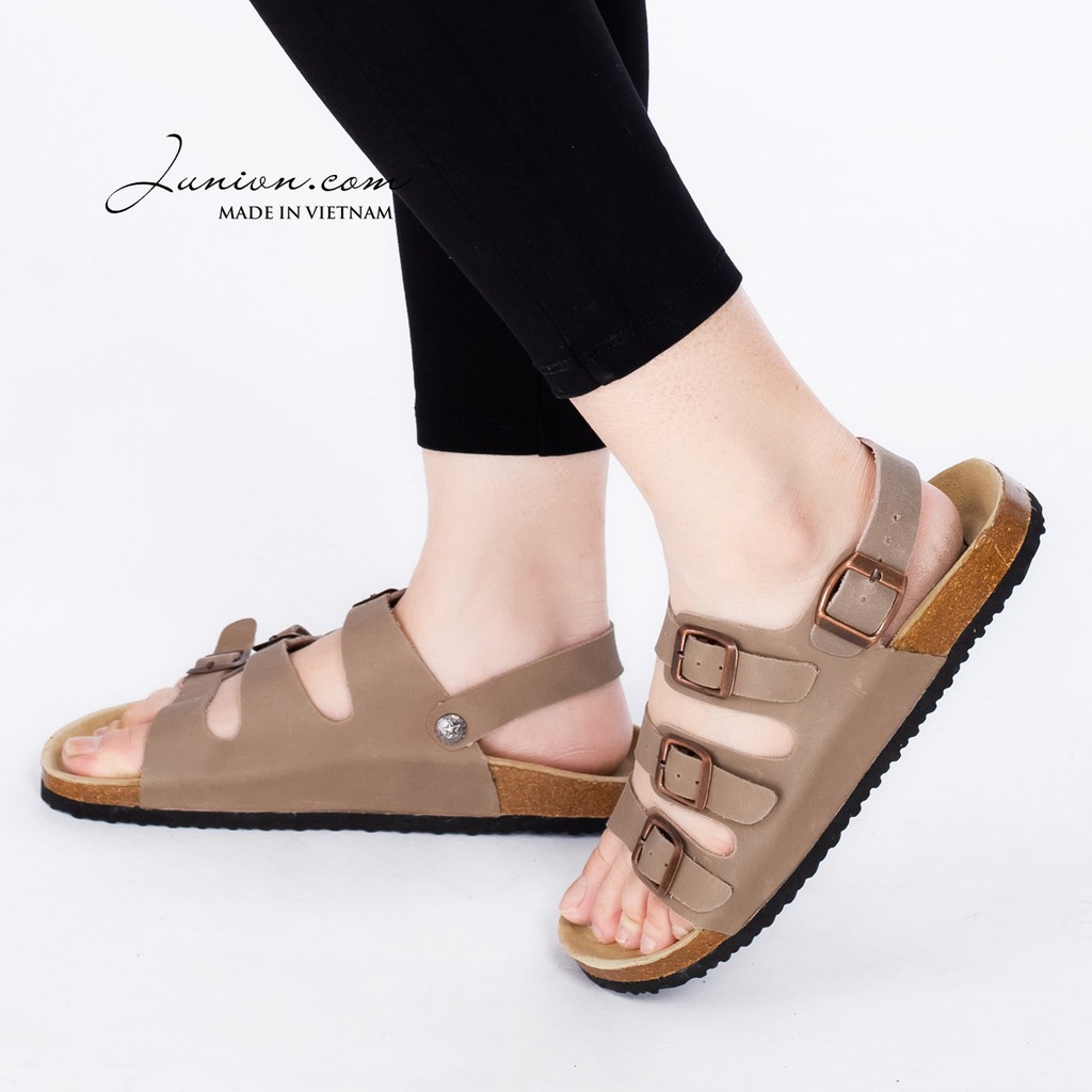 [DA BÒ THẬT] D13-Dép sandal da bò quai ngang Birken Bioline (Đế trấu, da bò thật nguyên tấm, Quai hậu) – Juni Store