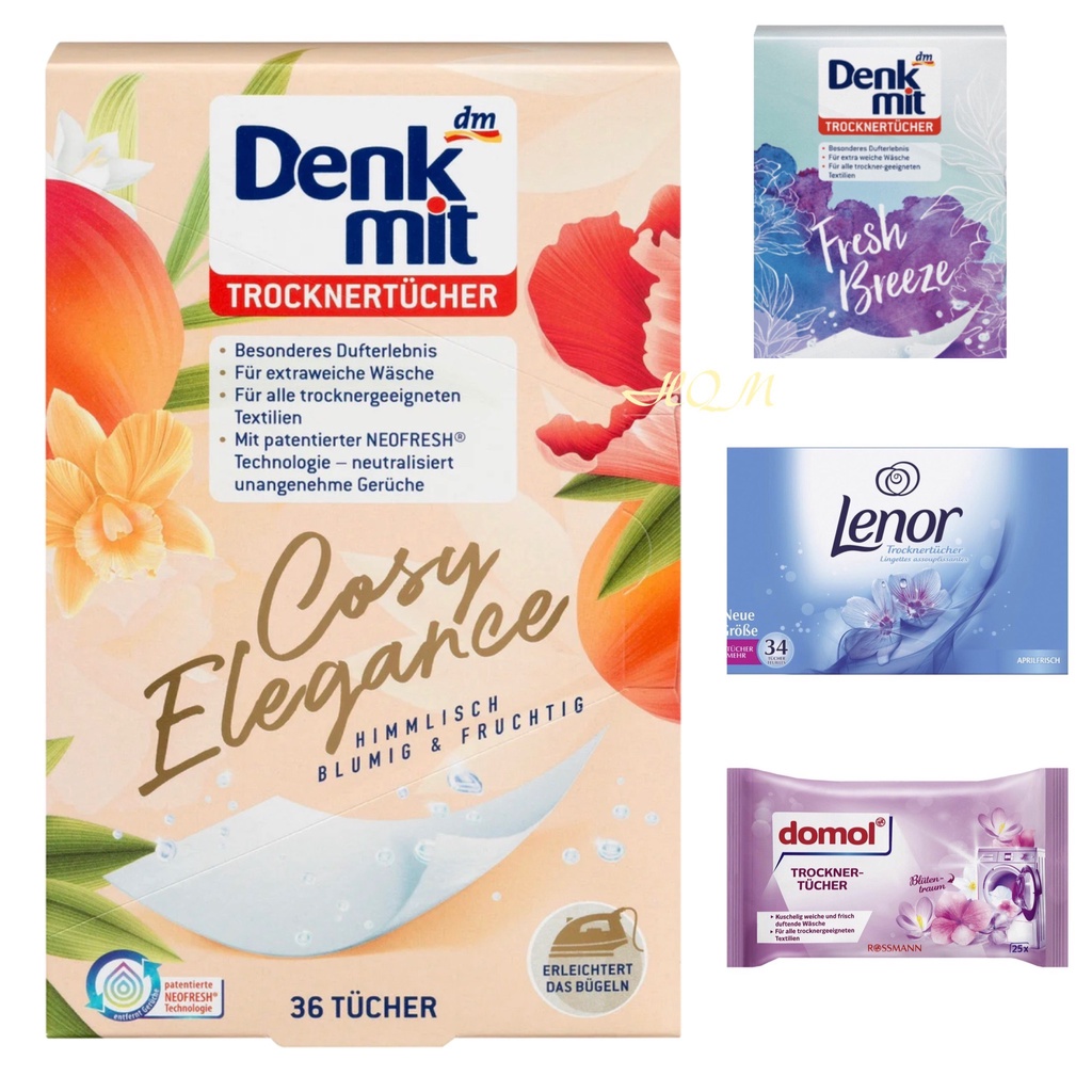 GIẤY/KHĂN THƠM QUẦN ÁO DENKMIT/LENOR/DOMOL(TROCKER-TUCHER) – 25- 34 -36 TỜ, HÀNG NỘI ĐỊA ĐỨC