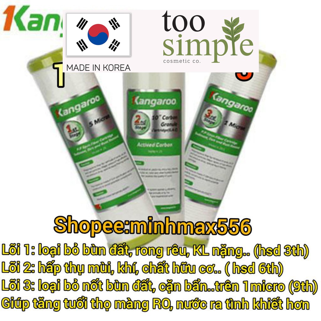 [GIÁ HỦY DIỆT] Bộ Lõi Lọc KANGAROO SỐ 1-2-3 Chính Hãng | Lõi lọc nước Kangaroo Chính Hãng Too Simple