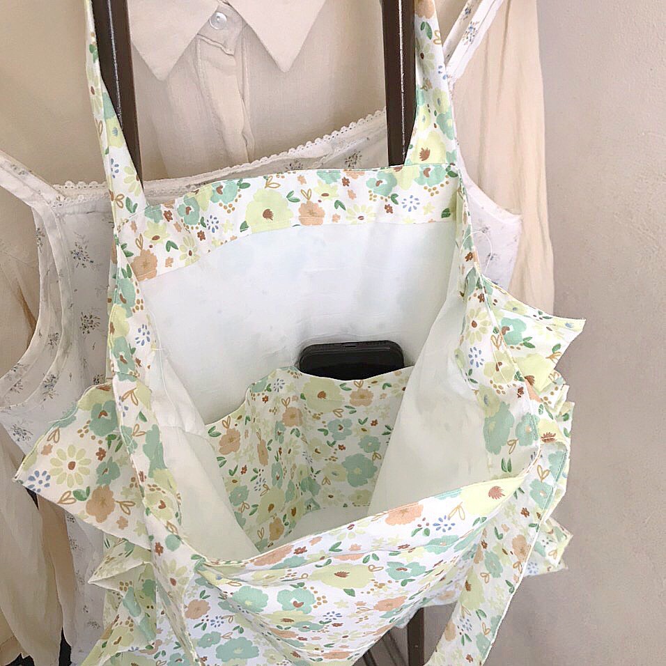 Túi tote vải phong cách Hàn Quốc hoa nhí đeo vai phối bèo - Cloudy Day