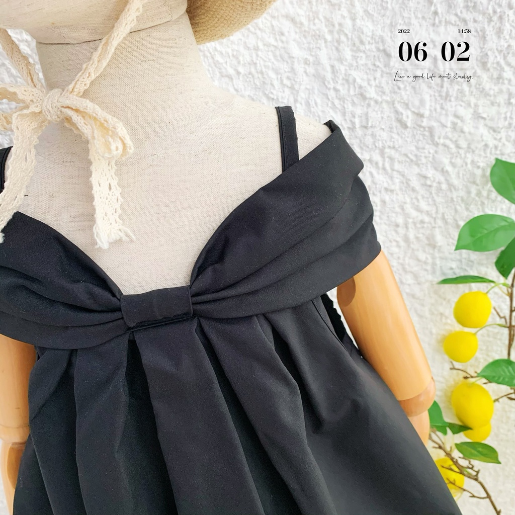 Đầm trể vai nơ Bigbaby bé gái 9-22kg