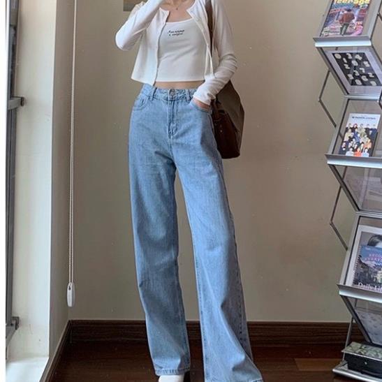 Quần Jeans Ống Rộng Xanh - Quần Ống Rộng Nữ Dáng Suông Ulzzang | BigBuy360 - bigbuy360.vn