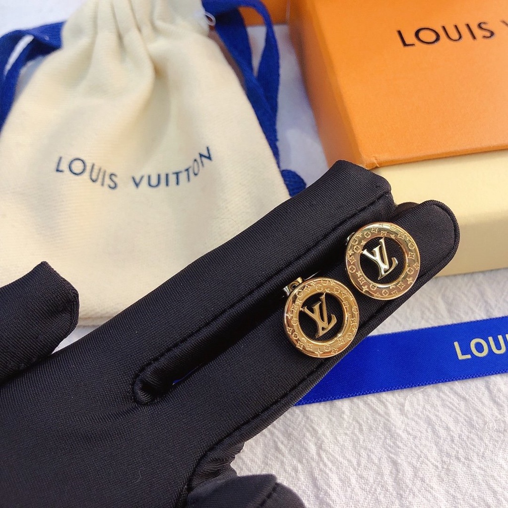 LOUIS VUITTON Khuyên Tai Tròn Bằng Thép Titan In Logo LV Thời Trang