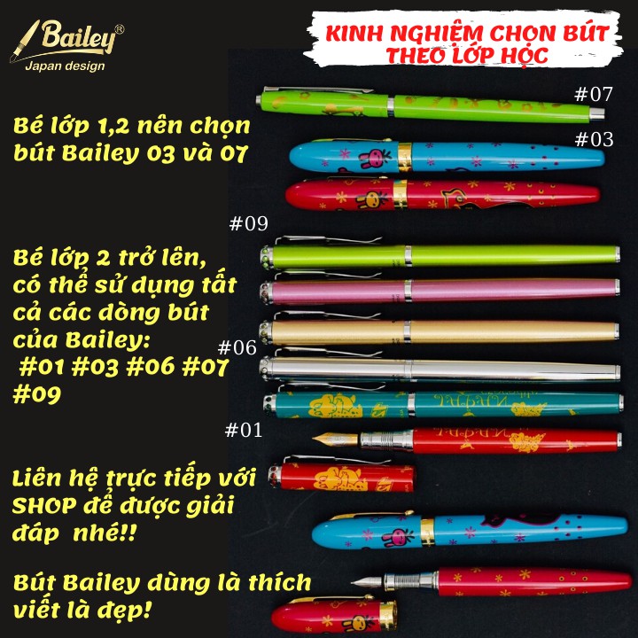 Bút máy☄️CHÍNH HÃNG☄️ tập viết chữ cho bé lớp 1 2 - nhỏ-nhẹ-bền và trơn không gai- không mỏi tay Bailey 07