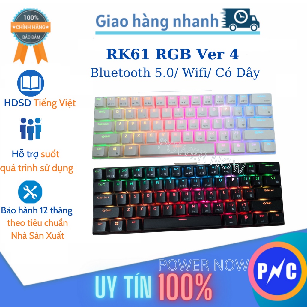 3 NGÀY XẢ KHO - Bàn Phím cơ không dây RK61 RGB & Đơn Sắc VER 4. Ba chế độ Bluetooth 5.0/ Wifi (kèm Receiver)/ Có dây.