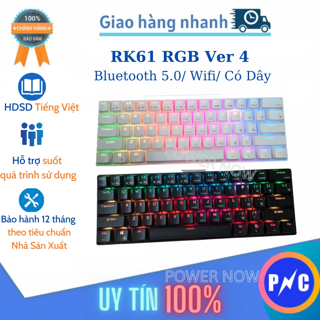 CÓ SẴN - Bàn Phím cơ không dây RK61 RGB 3 chế độ Bluetooth 5.0/ Wifi (kèm Receiver)/ Có dây - Chính hãng Royal Kludge