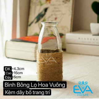 Bình cắm hoa vuông 350ml trang trí dercor có tặng dây gai 2 mét