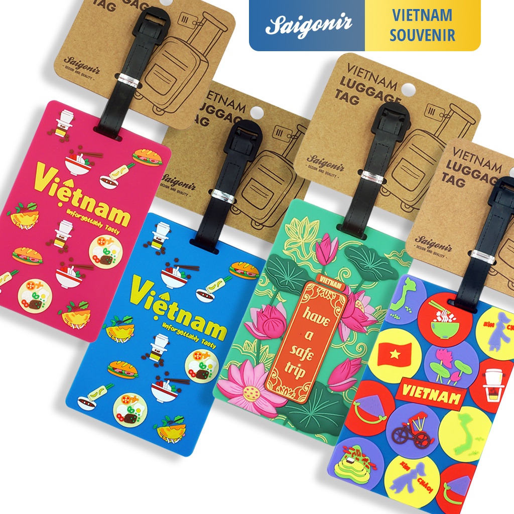 Thẻ Treo Hành Lý Nhựa Dẻo - Rubber Luggage Tag - Hoạ Tiết Hoa Sen Việt Nam - Quà Tặng - Quà Lưu Niệm Saigonir