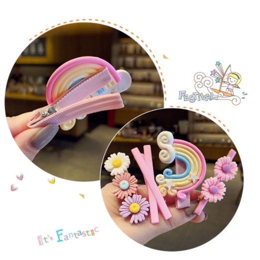 Kẹp Tóc Hình Hoa Nhiều Màu Sắc Cầu Vồng Thời Trang Hàn Quốc Dành Cho Bé Gái