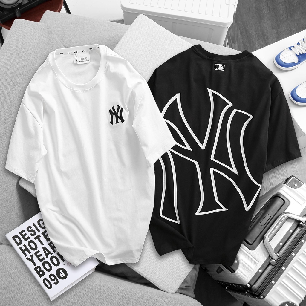 Áo thun cổ tròn MLB in NY TRƠN MẶT SAU trơn vải thun cotton 4 chiều có big size DCXK0030 - DECE