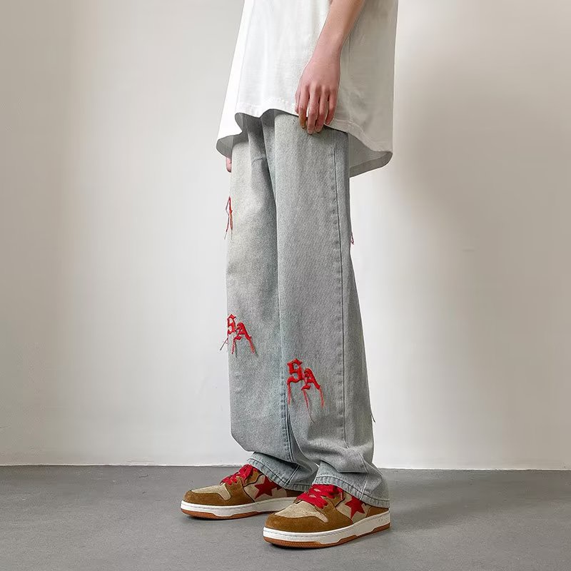Quần jeans Dài Dáng Rộng Phong Cách Thời Trang Âu Mỹ Cho Nam Giới