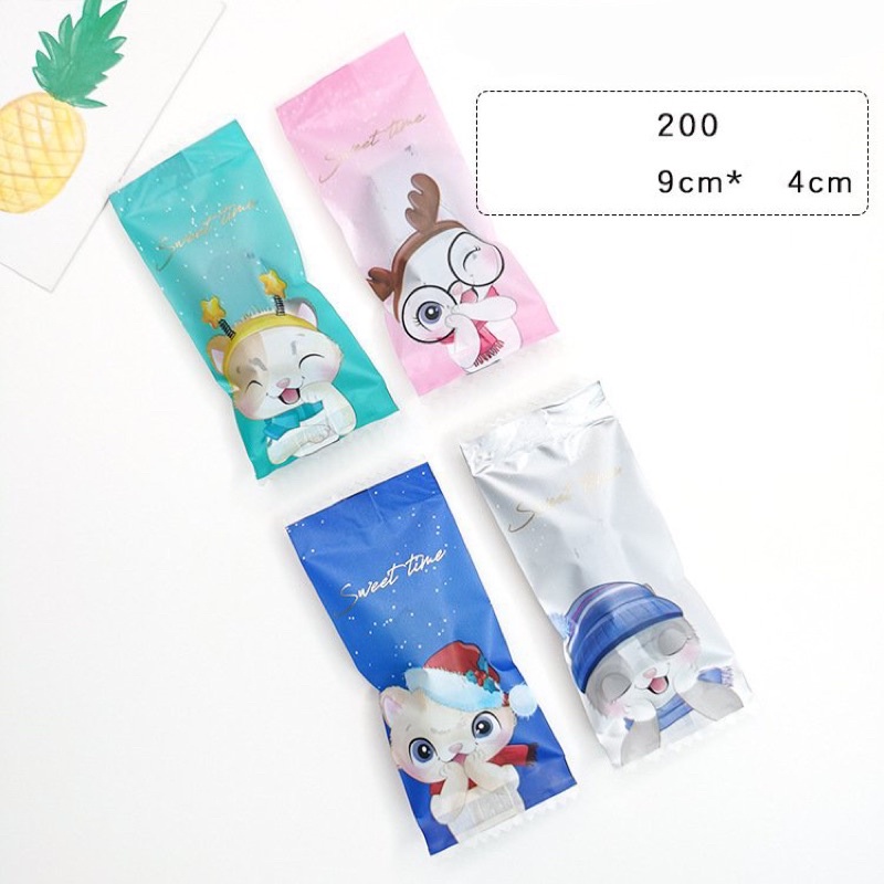 Túi nhựa đựng kẹo nougat hàn miệng 4x9cm nhiều mẫu - 200 cái