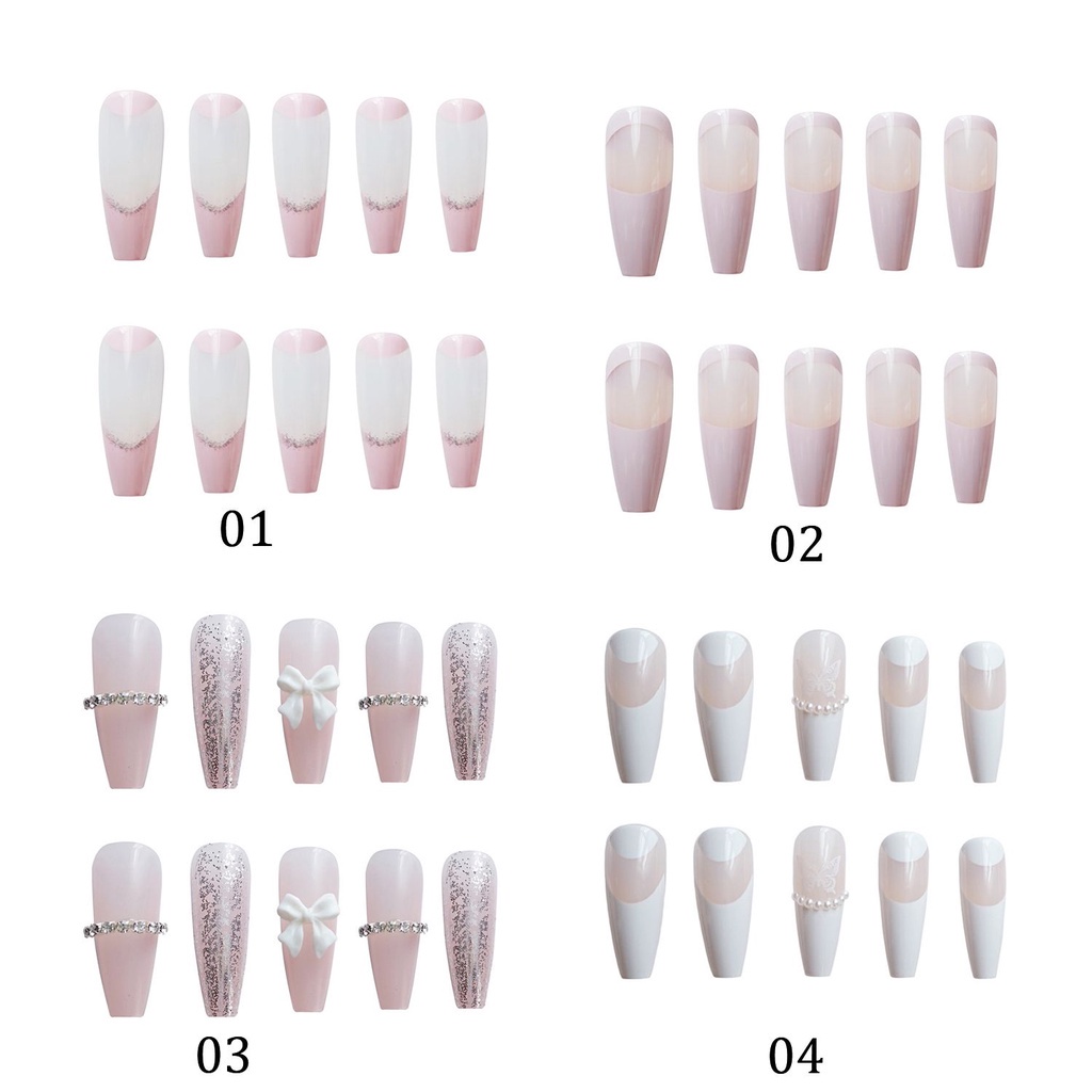 [Hàng mới về] Hộp 24 móng tay giả có thể tháo rời kèm keo dán dành cho nữ