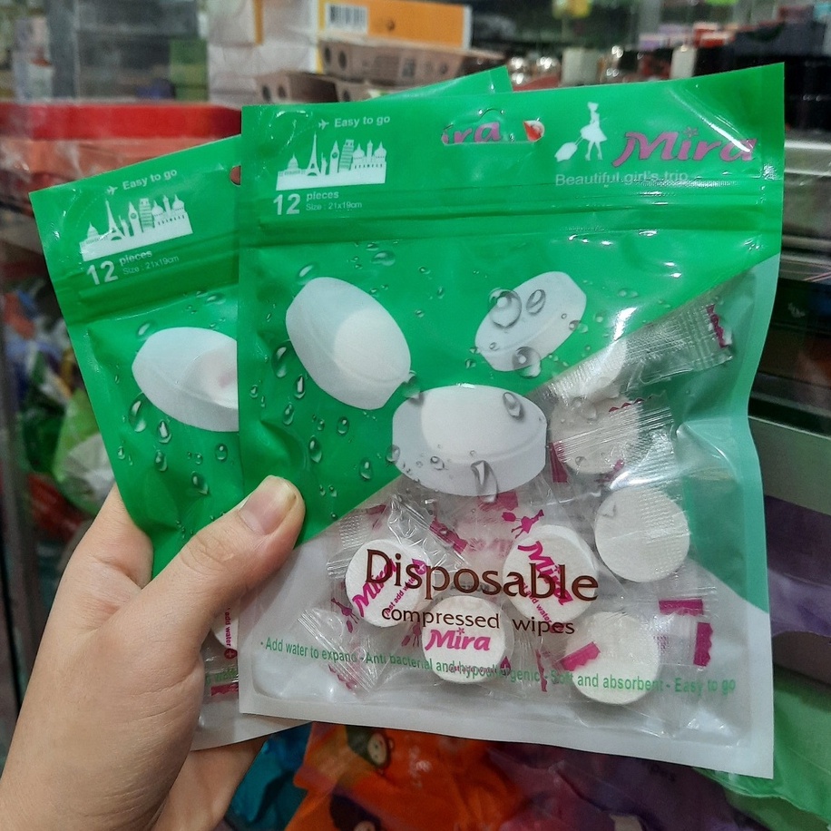 Khăn nén MIRA B647 gói 12 viên từ Hàn Quốc