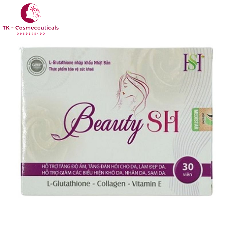 Viên Uống Beauty SH Làm Đẹp Da Bổ Sung L - Glutathione, Collagen, Vitamin E Chống Lão Hóa Da - Hộp 30 Viên