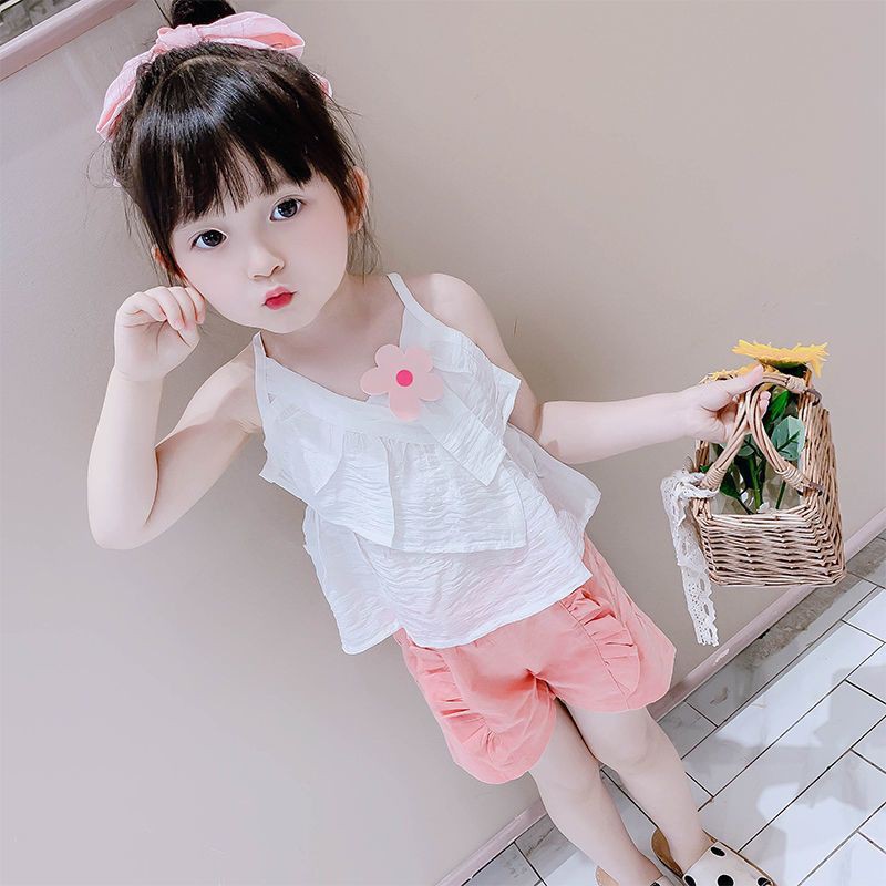 Bộ áo 2 dây bèo ngực quần đùi phong cách Hàn Quốc đáng yêu cho bé gái từ 7-17kg mặc ở nhà, đi chơi, đi học - Riokids AD2