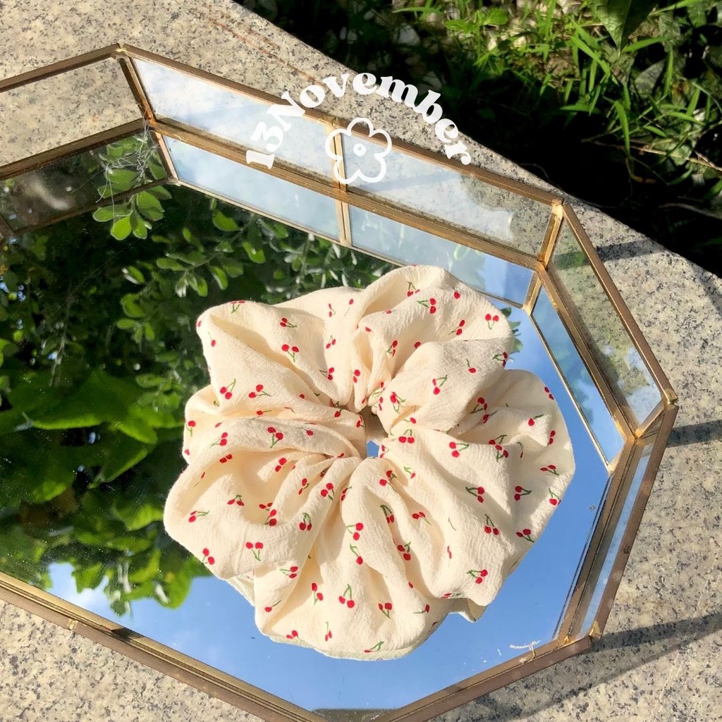 Scrunchies Cột Tóc Vải Cherry Hoạ Tiết Dễ Thương Size Lớn Sang Chảnh Buộc Tóc Vải Hàn Quốc Hot Trend