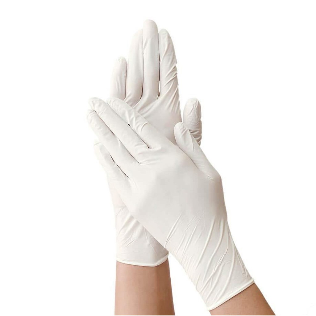 Găng Tay Y Tế Latex Không Bột VGlove Powder Free Latex Gloves màu trắng cao su tự nhiên 100 chiếc/hộp