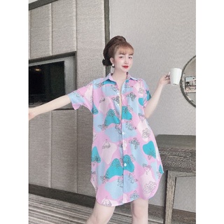 Đầm ngủ cổ sơ mi lụa Mango kèm quần xinh