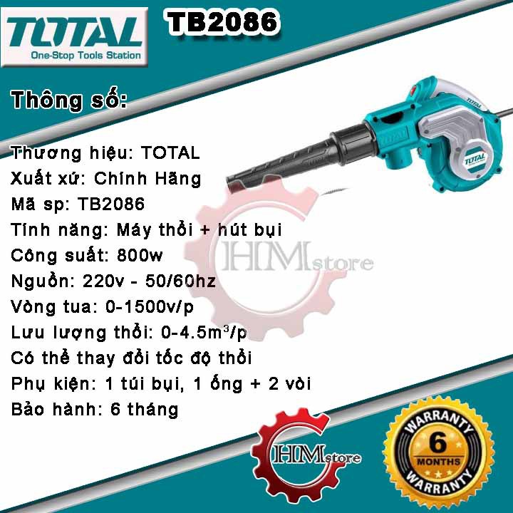 [TOTAL C/hãng] Máy thổi bụi cầm tay TOTAL TB2086 800w - Bảo hành 6 tháng