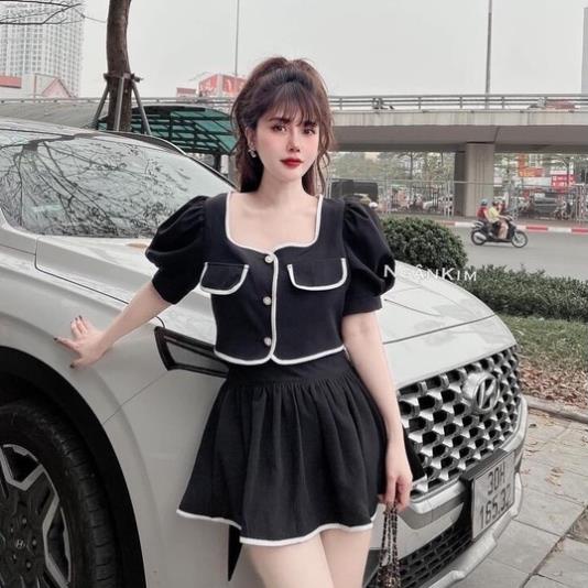 [ 𝐅𝐑𝐄𝐄 𝐒𝐇𝐈𝐏 ] SET TIỂU THƯ CỔ V VIỀN MÍ CHẤN VÁY NGẮN CHỮ A 2 LỚP