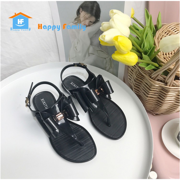 Hàng xuất cao cấp Giày jelly giày nhựa dẻo giày đi mưa sandal xỏ ngón nơ