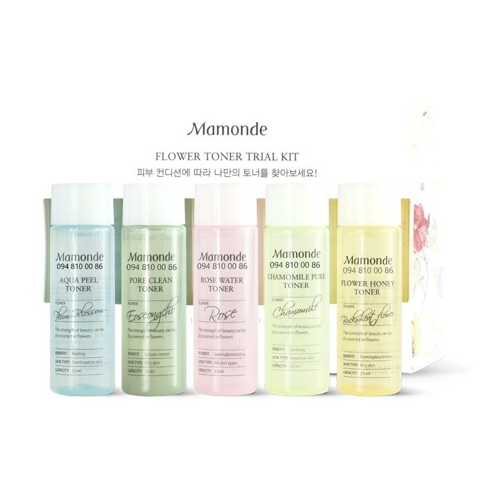 Bộ Kit 5 nước hoa hồng mini Mamonde Flower Toner Trial Kit