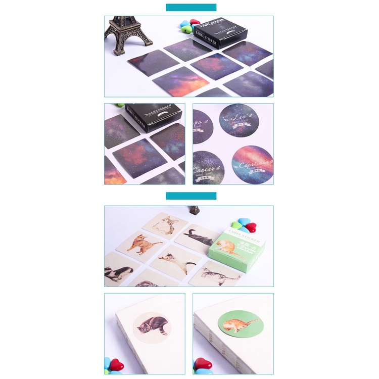 Hộp 40 sticker Hoàng tử bé, mèo sao,.. trang trí sổ tay bullet journal M548