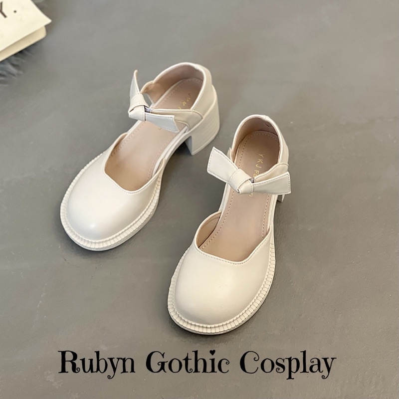 [Sẵn]  Giày Lolita Tiểu Thư cột nơ màu trắng, đen ( Size 35-39) H03