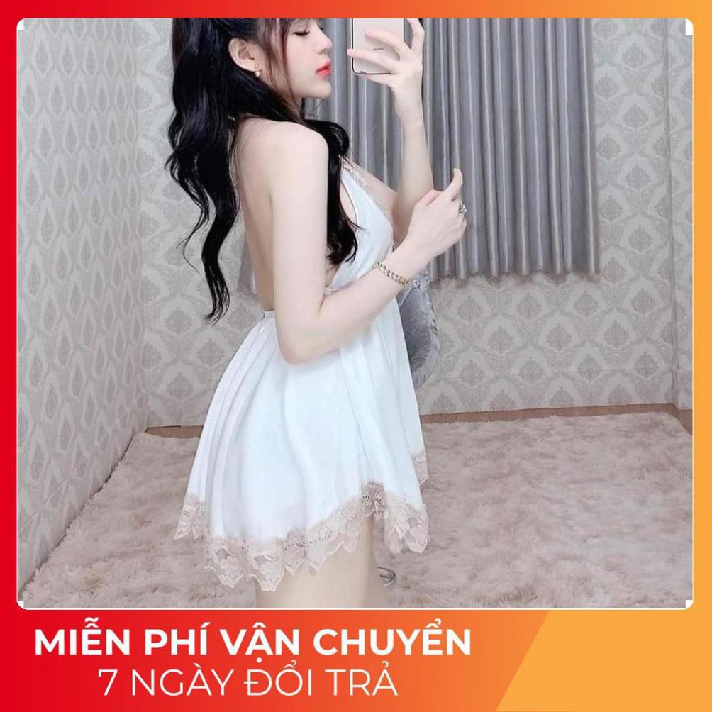 Váy Ngủ Nữ, Váy Ngủ Sexy Yếm Kèm Quần Vải Satin Cao Cấp <60kg Xịn Sò | BigBuy360 - bigbuy360.vn