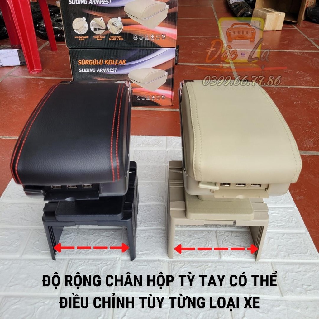 Hộp tỳ tay ô tô dùng chung cho mọi loại xe 2 màu đen - kem - Bảo hành 12 tháng